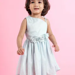 Babyhug Party Wear Sleeveless Frock Floral Appliques - Light Blue-image-66