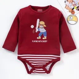 Babyhug 100% Cotton Full Sleeves Onesies Bear Print - Maroon-image-77