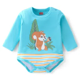 Babyhug 100% Cotton Knit Full Sleeves Onesie Squirrel Print - Blue-picture-14