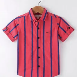Jash Kids Cotton Woven Half Sleeves Striped Shirt - Red-picture-32