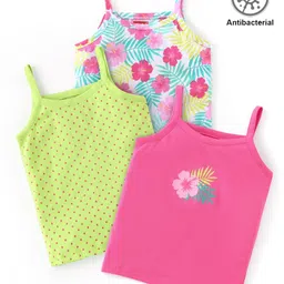 Babyhug 100% Cotton Knit Sleeveless Antibacterial Slip with Floral & Polka Dot Print Pack of 3 - Multicolour-image-75