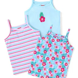 Babyhug 100% Cotton Singlet SleevesSlips Stripes & Floral Print Pack of 3 -Blue & White-image-27