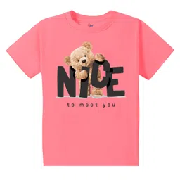 KAVEE Pure Cotton Half Sleeves Cute Teddy Bear & Nice Text Printed Bio Washed Tee - Peach-picture-14