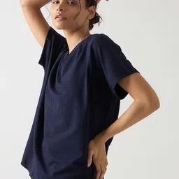 FEMMELLA Self Design V-Neck Drop Shoulder Sleeves T-shirt image 3