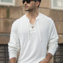 Powerlook Men Solid Henley Neck Oversized Cotton Pullover Sweatshirt-picture-22