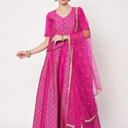 studio rasa Floral Block Printed Ready to Wear Panelled Lehenga & Choli With Dupatta-image-9