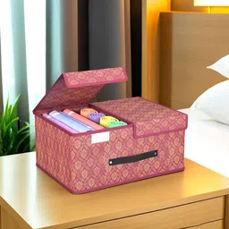 Kuber Industries Maroon & Black 10 Pieces Foldable Double Lid Multi-Utility Organisers-picture-34