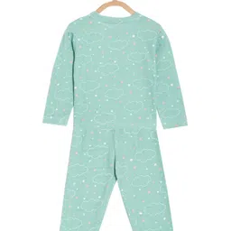 The Mom Store Full Sleeves Cloud & Star Printed Kids Pajama Set - Blue image 3