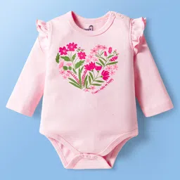 Doodle Poodle 100% Cotton Interlock Knit Full Sleeves Onesie with Diaper Leggings with Floral Print & Frill Dteailing - Pink-A-Boo & Fandango Pink image 2