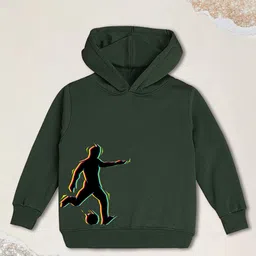 NUSYL Fleece Knit Full Sleeve Soccer Player Printed Light Winter Hoodie - Olive Green image 3
