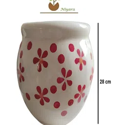 NIYARA Red & White Printed Ceramic Round Planter image 5