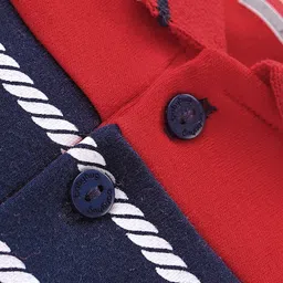 Babyhug 100% Cotton Knit Interlock Half Sleeves Romper With Striped Print - Red & Blue image 3