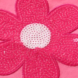 Babyhug  Cotton Knit Half Sleeves Top With Flower Graphics and Sequin Detailing - PInk image 3