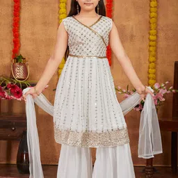 Sangria Girls Embroidered Kurta With Sharara & Dupatta-picture-45