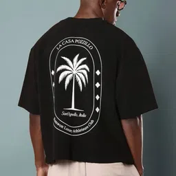 HASTEN Men Printed Drop-Shoulder Sleeves T-shirt image 3