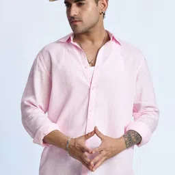 JONESBURG Men Solid Spread Collar Linen Casual Shirt image 2