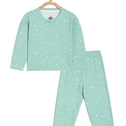The Mom Store Full Sleeves Cloud & Star Printed Kids Pajama Set - Blue image 5