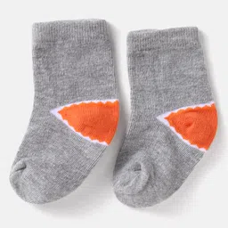 Cute Walk by Babyhug Knit Ankle Length Striped Socks With Shark Design Pack of 3 - Blue Grey & Orange image 4