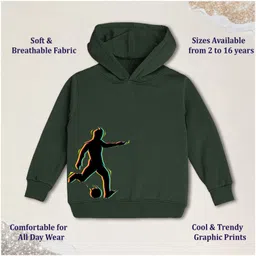 NUSYL Fleece Knit Full Sleeve Soccer Player Printed Light Winter Hoodie - Olive Green image 5
