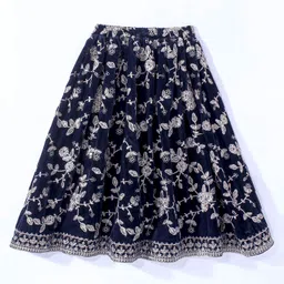Babyhug Woven Short Sleeves Choli Lehenga & Dupatta Set with Floral Embroidery - Navy Blue image 5