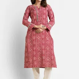 Crazy Needle Ethnic Motifs Printed V-Neck Pure Cotton Kurti-picture-16