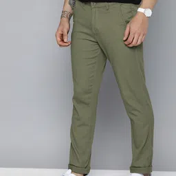 Mast & Harbour Men Olive Green Solid Mid-Rise Regular Trousers image 1
