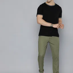 Mast & Harbour Men Olive Green Solid Mid-Rise Regular Trousers image 4