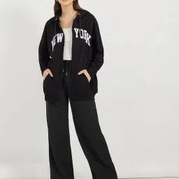 Styli Black Cotton Printed Hoodie image 3