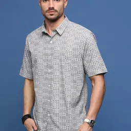 showoffff Showoff Grey Cotton Slim Fit Printed Shirt image 3
