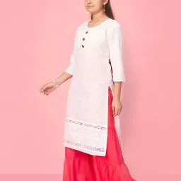 Aarika Kids White & Red Cotton Embroidered Kurti Set image 3