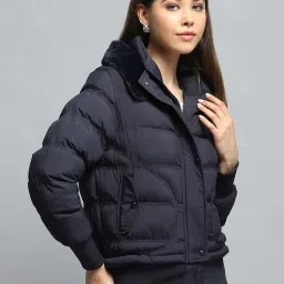 Monte Carlo Women's Navy Blue Self Design Collar Neck Full Sleeve Jacket image 3