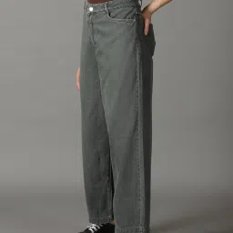 showoffff SHOWOFF Light Olive Straight Fit High Rise Jeans image 3