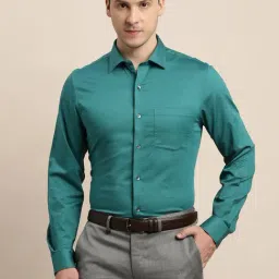 Turtle Teal Green Cotton Slim Fit Dobby Shirt-image-92
