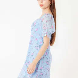 Zink London Blue Printed A-Line Dress image 3