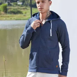 Campus Sutra Blue Cotton Regular Fit Hooded Sweatshirt image 3