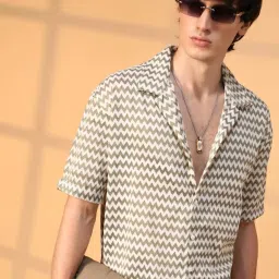 Campus Sutra Green & White Regular Fit Striped Shirt image 3