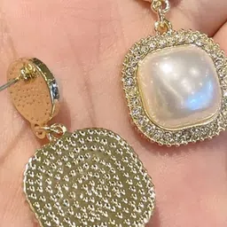 Celestria Gold-Plated Square Shaped Artificial Stones Studded Korean Drop Earrings image 5