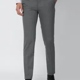 Van Heusen Grey Slim Fit Self Pattern Flat front trousers-picture-24