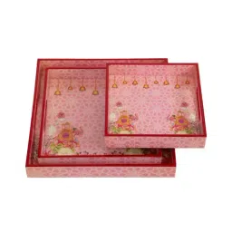 Home4U 'Abhinandan' Pink Mdf Serving Tray Set-picture-40