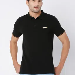 UnderJeans by Spykar Black Regular Fit Polo T-Shirt-image-46