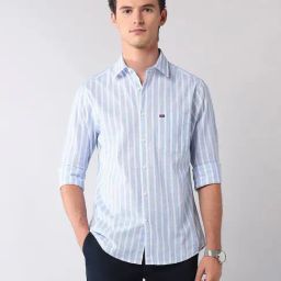 AD by Arvind Blue & White Cotton Stripes Shirt-picture-46