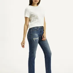 Levi's Blue Cotton Straight Fit Distressed Jeans image 3