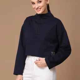 KASSUALLY Navy Cotton Relaxed Fit Crop Sweatshirt image 3