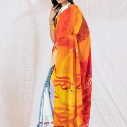 navyasa by liva Mustard & Grey Printed Saree With Unstitched Blouse image 3