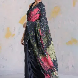 navyasa by liva Black Printed Saree With Unstitched Blouse image 3