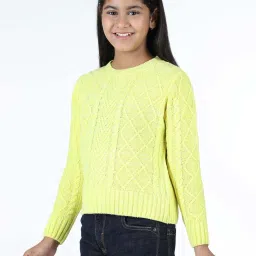 Wingsfield Girls Yellow Self Full Sleeves Sweaters & Cardigans image 3