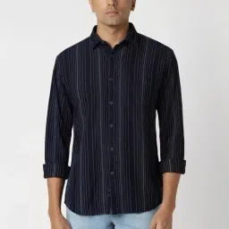 Van Heusen Navy Cotton Slim Fit Striped Shirt-picture-39
