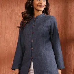 Fabindia Blue Textured Pattern Jacket image 3