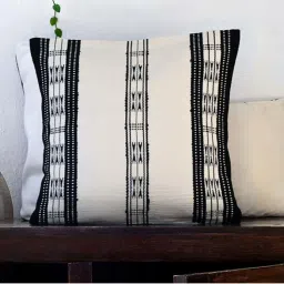 Peepul Tree Set of Striped Monochrome Handwoven Cushion Cover and Handwoven Striped Table Runner image 3