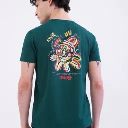 Spykar Botanical Green Cotton Poly Regular Graphic Print T-Shirt image 2